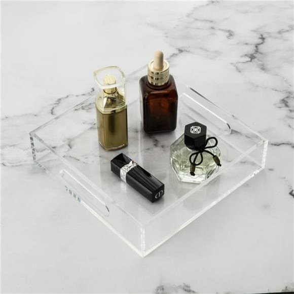 Clear Sturdy Acrylic Tray with Handles-8"x8"x2"H-Countertop Organizer Tray - Picture 4 of 7